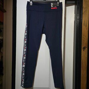 Fila Heritage Women's Navy Blue Midrise Leggings W Tapered Logo Design - Large